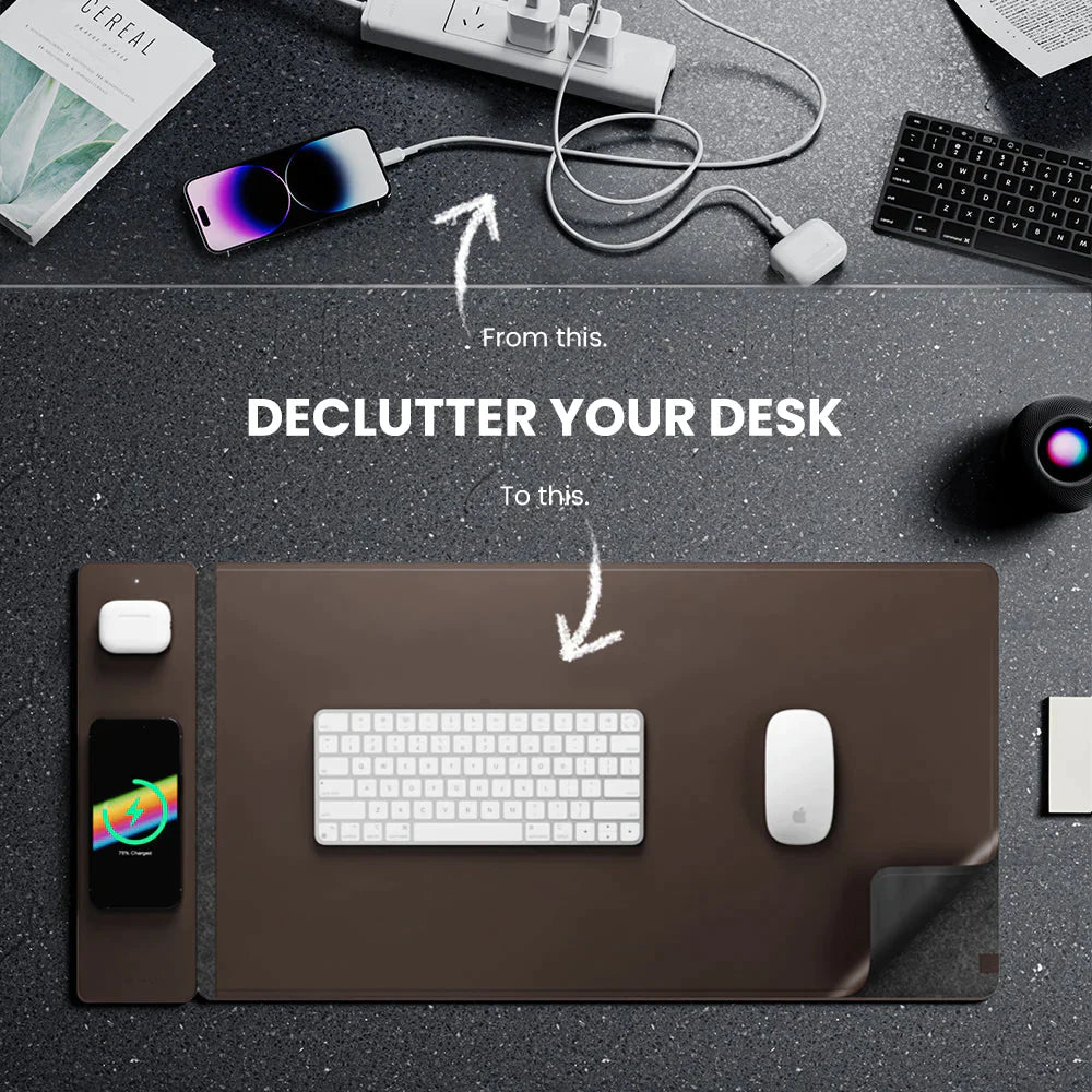 ALTI Wireless Charging Desk Mat - Dark Brown