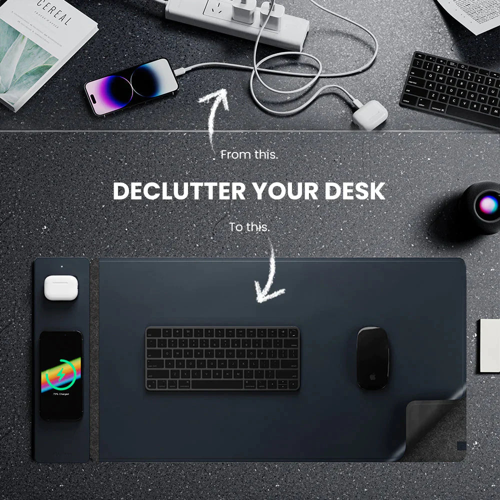 ALTI Wireless Charging Desk Mat - Navy Blue